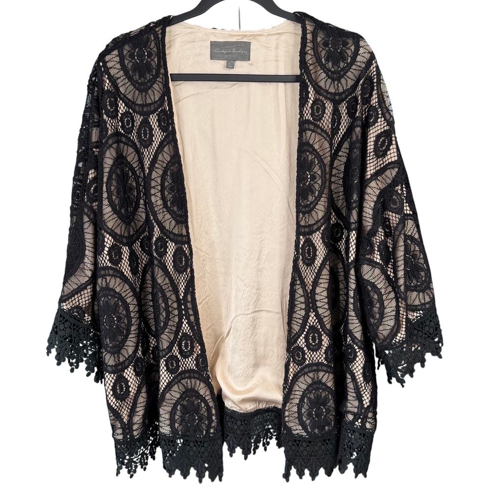 Vintage Inspired Sz L Black Lace Kimono Whimsigoth Witchy Boho Chic Cardigan
